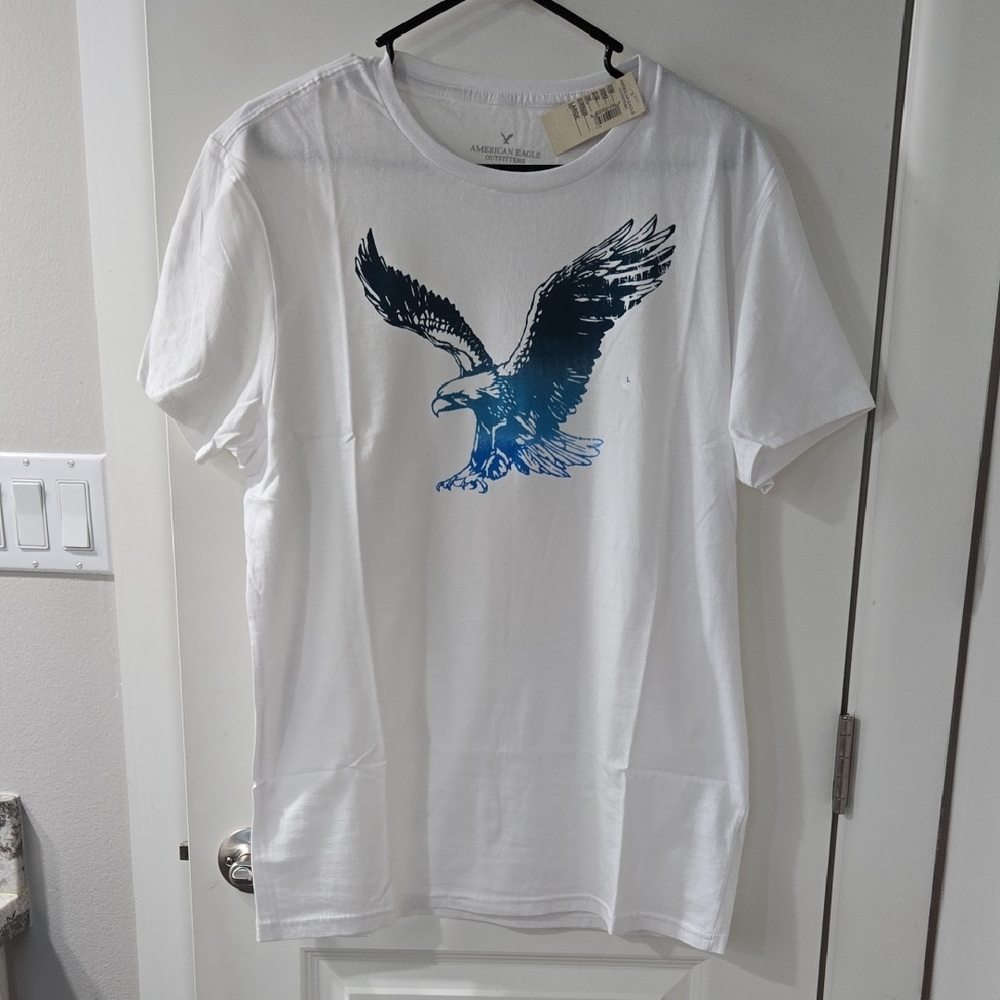 American Eagle Outfitters Blue and White Short Sleeve Tee